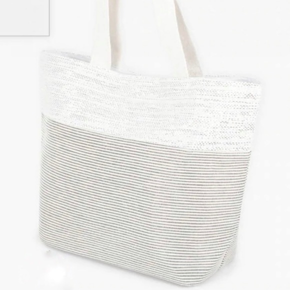 NWT ALOHA TOTE BAG IN CANVAS SILVER - Picture 2 of 8